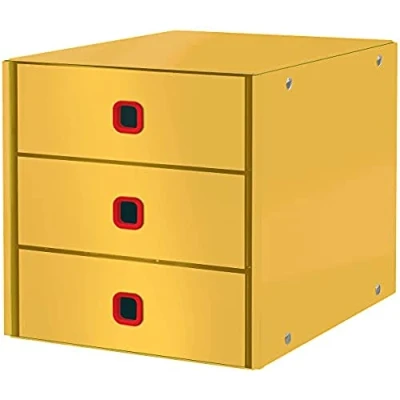 Abbildung von Leitz Click &amp; Store Schubladenset, 3 Schubladen zur Aufbewahrung von Papieren, Dokumenten und Gegenständen, Größe A4, Stabiler Premium Karton, Zuhause/Büro, Cosy Serie, Warmes Gelb, 53680019