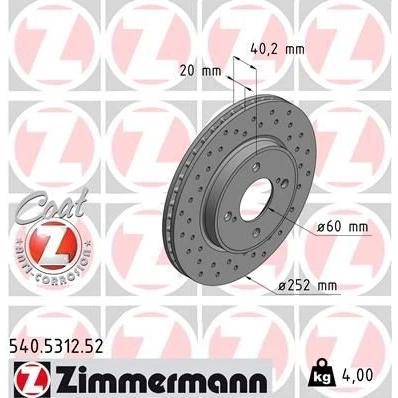 Abbildung von ZIMMERMANN SPORT COAT Z 540.5312.52 Bremsscheibe 252 20 6/4 4 100 innenbelüftet, gelocht beschichtet SUZUKI: Baleno II Schrägheck