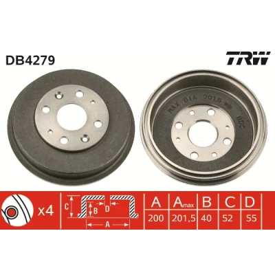 Abbildung von TRW DB4279 Bremstrommel MAZDA: 2 Schrägheck, 323 F 6, Demio Station Wagon