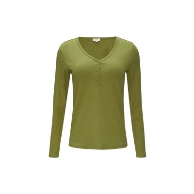 Abbildung von s.Oliver MIT Henleyausschnitt Langarmshirt, Damen, Größe: 34, Guacamole