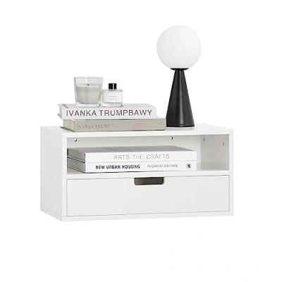 Abbildung von SoBuy NKD03 W Nachttisch hängend Bettablage zum einhängen Nachtregal für Mobiltelefon Nachtschrank Schweberegal Wandschrank Hängeschrank BHT ca. 45x22x25cm