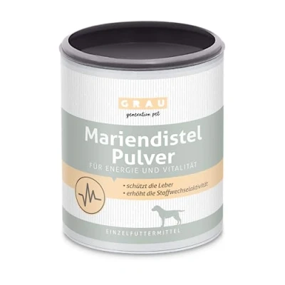 Abbildung von GRAU das Original 100 % reines Mariendistel Pulver, schützt die Leber, trägt zur Zellerneuerung bei, 1er Pack (1 x 225 g), Ergänzungsfuttermittel für Hunde
