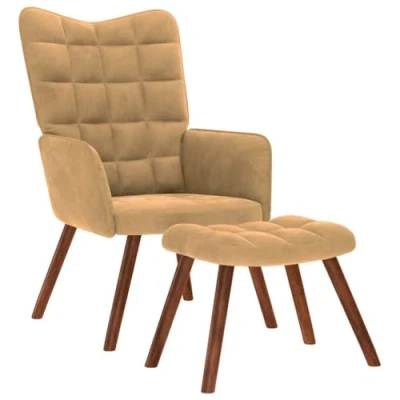 Abbildung von vidaXL Relaxsessel mit Hocker Braun Samt, Sessel, Loungesessel, Relaxsessel, Wohnzimmersessel, Samtsessel, Velvetsessel