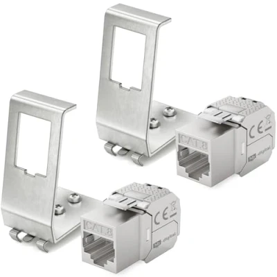 Abbildung von hb digital Set: 2X CAT.8 Keystone RJ45 Modul + Hutschienenadapter Metall Halterung für Hutschiene 35mm Standard Jack geschirmt Edelstahl LSA Montage Ethernet LAN Netzwerk Switch