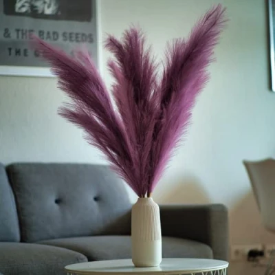 Abbildung von Kunstpflanze Pampasgras Deko, Künstliches XXL Kunstblume für Dekoration Pampas gras, Layba, Höhe 100 cm, 3 Stiele Lila
