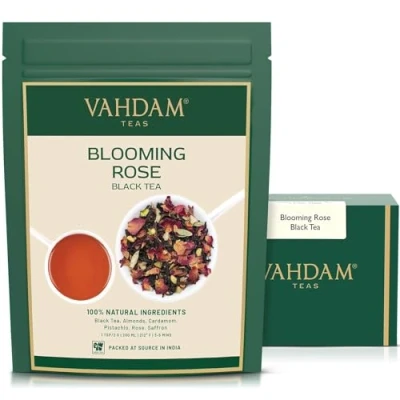 Abbildung von VAHDAM, Blooming Rose Schwarzer Tee (100g) Loser Blätter Schwarztee Köstlicher &amp; Aromatischer 100% Natürliche Inhaltsstoffe Direkt Von Der Quelle In Indien Aufbrühen Heißen/Eistee
