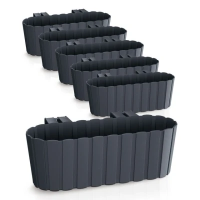 Abbildung von Spetebo Pflanzschale Balkon Blumenkasten mit Halterung 39 x 13 cm (Set, 6 St., Blumenkästen), Kunststoff Geländer Pflanztopf in anthrazit