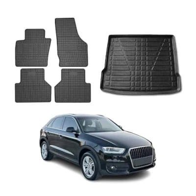 Abbildung von Fußmatten &amp; Kofferraumwanne Set kompatibel mit Audi Q3 8U 2011 2018 Gummi Schwarz TPE 5X