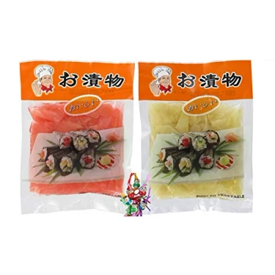 Abbildung von yoaxia ® 2er DUO Pack [ 1x WEIß ROT je 100g ATG ] Ingwerscheiben Sushi Ingwer / eingelegter + ein kleiner Glücksanhänger gratis