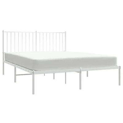 Abbildung von vidaXL Bettgestell, Bettrahmen mit Kopfteil Lattenrost, Metallbett Bett für Schlafzimmer, Doppelbett Gästebett, Metall Weiß 140x190cm