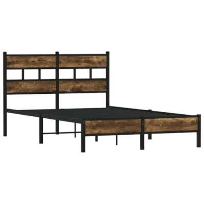 Abbildung von vidaXL Bettgestell, Bett mit Kopfteil, Bettrahmen Lattenrost Mittelfüßen, Metallbett Doppelbett für Schlafzimmer, Sonoma Eiche 120x200cm