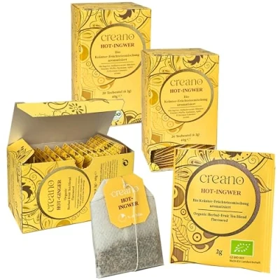 Abbildung von Creano BIO Tee HOT INGWER, Kräuter Früchteteemischung, Teebeutel 3er Pack (3x 20 Beutel)
