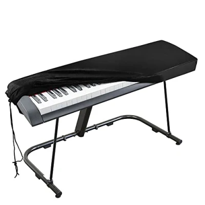 Abbildung von Abdeckung für Klaviertastatur, Stretch Samt Schutzabdeckung mit verstellbaren, elastischen Schnur und Verriegeln 76 Tasten Tastatur, Digitalpiano Yamaha Casio Roland Konsolen mehr (schwarz)