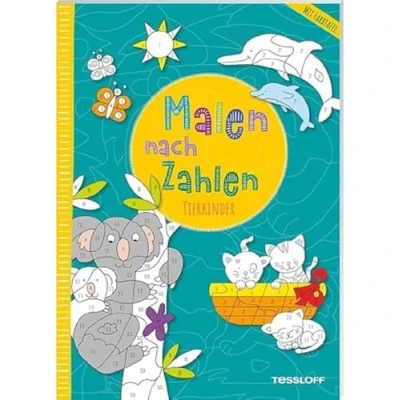 Abbildung von Malen nach Zahlen. Tierkinder 24 Motive zum Ausmalen Mit ausklappbarer Farbkarte Für Kinder ab 4 Jahren: Farbtafel