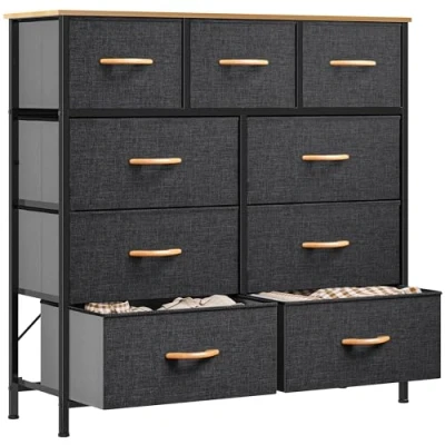 Abbildung von YITAHOME kommode mit Schubladen, Schrank 9 Schubladen aus Stoff, Aufbewahrungskommode Industrial Stil für Schlafzimmer, Wohnzimmer, Kinderzimmer, Flur, Aufbewahrungsschrank, kühlgrau