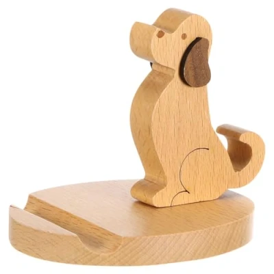 Abbildung von VOSAREA Hund Handyhalterung, Holz Mobile Halterung, Handyständer für Tisch, Niedlichen Kleine Handyhalterung Schreibtisch Handy Ständer Smartphone Tablet