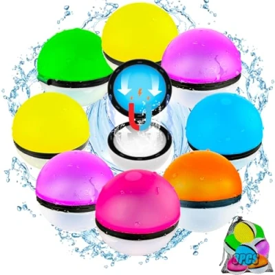 Abbildung von HUTRADE Wasserbomben Selbstschließend, 8 Stück Eine Sekunden Schnellfüller Magnet Wiederverwendbare für Wasserspielzeug Kinder Outdoor, Pool Spielzeug, Sommer Wasserpark