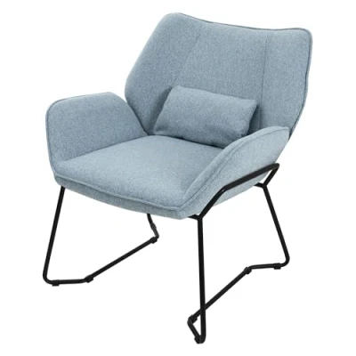 Abbildung von ML Design Loungesessel Blau, Relaxsessel mit Leinenbezug und schwarzen Metallbeine, Wohnzimmerstuhl Armlehne Rückenlehne, Polsterstuhl Kissen, Ohrensessel ergonomisch, Einzelsofa modern