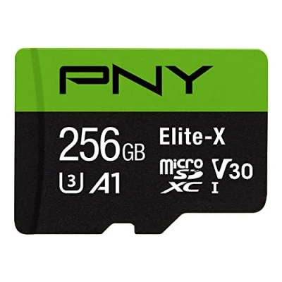 Abbildung von PNY Elite X 256 GB microSDXC Memory Card + SD Adaptor with A1 App Performance 100MB/s Read Speed, Class 10 UHS 1, U3, V30 für 4K Video