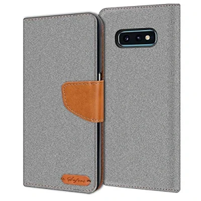 Abbildung von Verco kompatibel mit Samsung Galaxy S10e Hülle, Schutzhülle für Tasche Denim Textil Book Case Flip Klapphülle, Grau