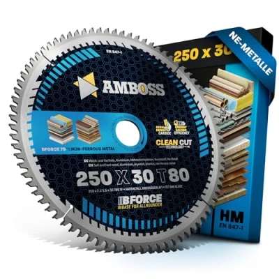 Abbildung von HM Kreissägeblatt 250x30 Z80 Trapez Flachzahn für Aluminium. AMBOSS WERKZEUGE® Sägeblatt 250mm komp. zu Dewalt DWE 7492 Holzmann TS250 Atika T 250. 302607. Einhell. Bernardo. Record Power. Scheppach