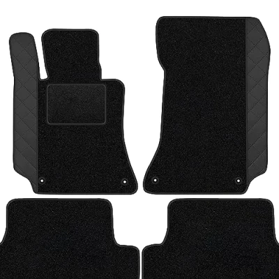 Abbildung von moto MOLTICO Fußmatten Auto Velours Autoteppiche Schwarz Automatten Set 4 teilig Auffälliges Design passend für Mercedes Benz CLS E Klasse C218 W212 2010 2018 (Schwarzes Muster)