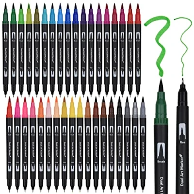 Abbildung von Dual Brush Pen Set, 36 Farben Doppelfasermaler, Tinte auf Wasserbasis Doppelfilzstifte Für Aquarell Watercolo Bullet Journal Handlettering Kalligraphie Manga, Fasermaler[1 2 mm] und Fineliner[0,4