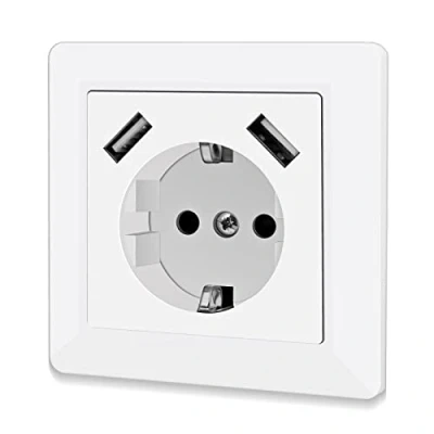 Abbildung von Steckdose mit USB (max. 5 V 3,4 A) Schuko Anschluss Glänzend Wandsteckdose System 55 Schutzkontaktsteckdose Sockeltiefe nur 33mm