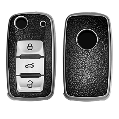 Abbildung von kwmobile Autoschlüssel Hülle kompatibel mit VW Skoda Seat 3 Tasten Schlüsselhülle Cover Silber Schwarz