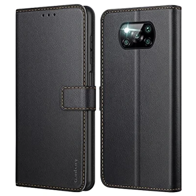 Abbildung von Ganbary Handyhülle für Xiaomi Poco X3 Pro / NFC Hülle, Premium Leder Tasche Flipcase [Kartenschlitzen] [Magnetverschluss] [Standfunktion] kompatibel mit Schutzhülle, Schwarz