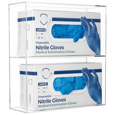 Abbildung von KOEMEHR Handschuhspender (für 2 Boxen) Acryl Wandhalterung für Einmalhandschuhe &amp; Einweghandschuhe aus Nitril, Latex, Vinyl Handschuhe Halterung Wandhalter Küche, Labor, Transparent