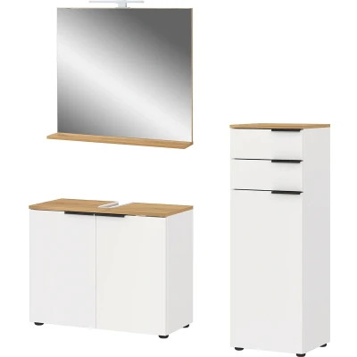 Abbildung von andas Badmöbel Set &quot;Majtum bestehend aus Waschbeckenunterschrank, Spiegel&quot;, (3 St.), inkl. LED Beleuchtung &amp; Midischrank, Made in Germany