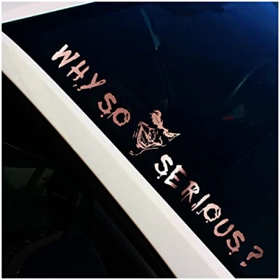 Abbildung von Frontscheibenaufkleber Schriftzug Why so serious? Joker Aufkleber für Windschutzscheibe Heckscheibe Frontscheibe Auto Fahrzeug Dekor Sticker FS56 (Rosegold Chrom, Außenklebend)