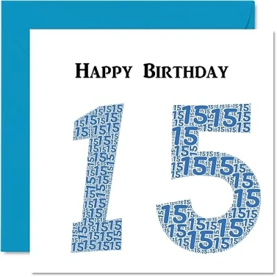 Abbildung von Stuff4 lustige Geburtstagskarte zum 15. Geburtstag für Jungen Shapecloud Sohn, Tochter, Bruder, Schwester, Enkel, Enkelin, Nichte, Neffe, Cousin, 145 mm x mm,