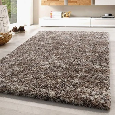 Abbildung von SIMPEX Teppich Wohnzimmer 60 x 110 cm Läufer Flur Hochflor Beige Moderne Einfarbig Meliert Design Schlafzimmer Pflegeleicht Extra Weich Flauschig Carpet Living Room Deko
