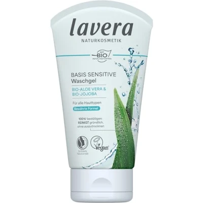 Abbildung von lavera basis sensitiv Waschgel Gesichtswaschgel mit Bio Aloe Vera &amp; Jojoba Spürbar belebtes Hautgefühl reinigt mild ohne auszutrocknen Naturkosmetik vegan (1 x 125 ml)
