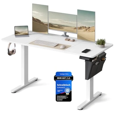Abbildung von SONGMICS Höhenverstellbarer Schreibtisch elektrisch, 60 x 140 (72 120) cm, Verstellbarer Tisch, Memory Funktion für 4 Höhen, Homeoffice, Arbeitszimmer, wolkenweiß LSD134W01