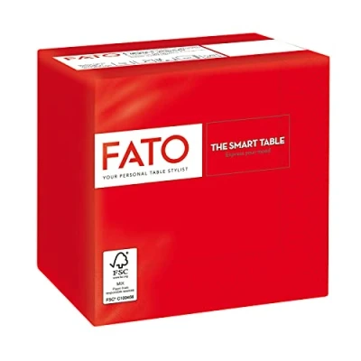 Abbildung von Fato Einwegpapierservietten, Ideal für Aperitifs und Cocktails, Packung mit 100 Servietten, Größe 24x24, 4 fach gefaltet, 2 lagig, Farbe Rot, 100% reines Zellulosepapier, FSC zertifiziert