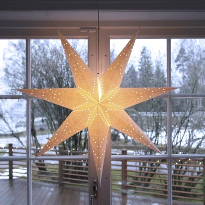 Abbildung von Weihnachtsstern Sensy von Star Trading, 3D Papierstern Weihnachten in Weiß, Dekostern zum Aufhängen mit Kabel, E14 Fassung, Ø: 100 cm