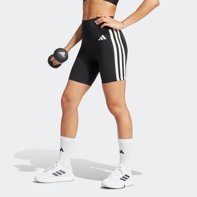 Abbildung von adidas Damen Optime Essentials 3Stripes Short Leggings, Black/White, XS 7 inch