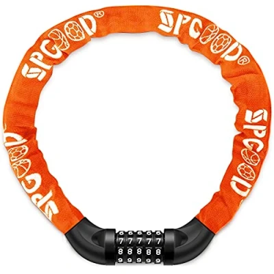 Abbildung von SPGOOD Fahrradschloss (14 Farben) mit Zahlen und hoher Sicherheitsstufe, Fahrrad KettenSchloss, Code Kombination Schloss, gehärtete Stahlkettenglieder (Orange)