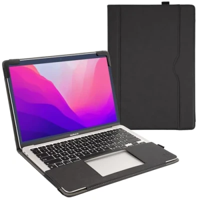 Abbildung von TYTX Lederhülle Kompatibel mit MacBook Air 13 Zoll Retina M1 A2337 A2179 A1932, 2021 2018, Laptop Hülle Folio Book Schutzhülle Case Cover, Schwarz