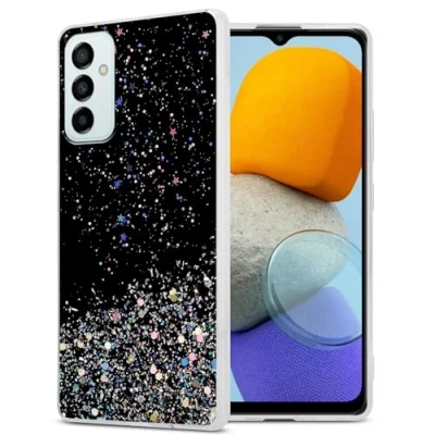 Abbildung von Cadorabo Hülle kompatibel mit Samsung Galaxy M23 5G Rundumschutz TPU Silikon Case Mädchen Glitzer Strass Design Slim Kratzfest Weiche Gummi Bling Schutzhülle für in Schwarz