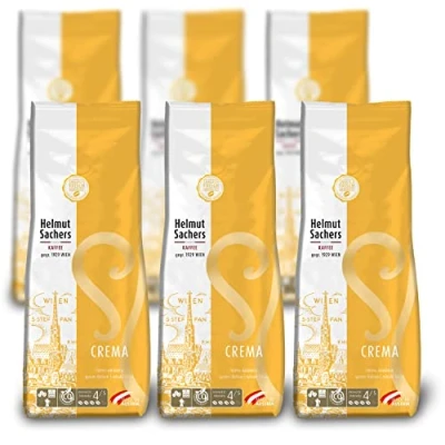 Abbildung von Helmut Sachers Kaffee Crema, Intensität 4/5, 100% Arabica, ganze Kaffeebohnen, 6 x 500g
