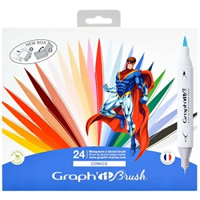 Abbildung von GRAPH&#039;IT Pinsel Set mit 24 Markern doppelter Spitze Comics Colors