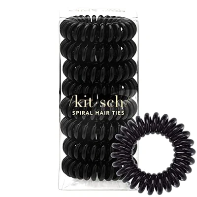 Abbildung von Kitsch Spiral Hair Ties for Women, Coil &amp; Phone Cord Hairties Thick Hair, No Crease Tie, Damage, 8 pcs (Black)