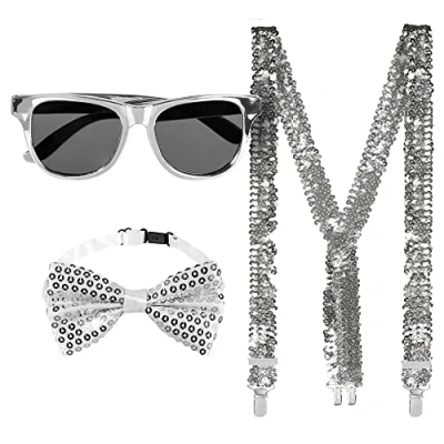 Abbildung von Boland Kostüm Silberglitter Accessoire Set, Sei glänzend ausgestattet mit diesem dreiteiliges Partyset!