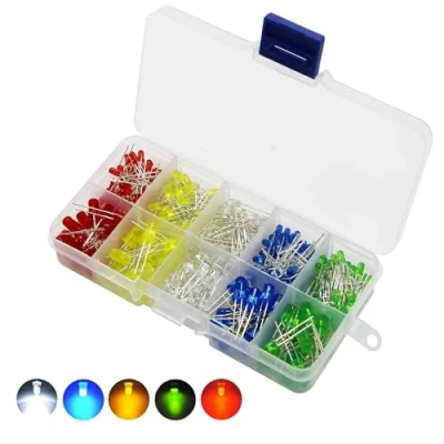 Abbildung von AQSQWQ 200 Stück LED Leuchtdiode, 5mm Dioden 3V Leuchtdiode sortiment Kit 5 Farben Rot Blau Gelb Grün Weiß Rundkopf 2 Pin Extra Hell Licht, Diffus Set (40pcs Jede Farbe)