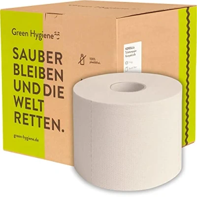 Abbildung von Green Hygiene KORDULA, Toilettenpapier, 3 lagig, Recycling, schön weiß, 400 Blatt, 4,5x11cm, 36 Rollen/VE, nachhaltiges Klopapier, co2 neutralisiert, plastikfrei verpackt