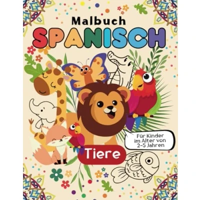Abbildung von Tiere Malbuch auf Spanisch für Kinder im Alter von 2 5 Jahren: Lernen spanische Wörter Einfache Zeichnungen